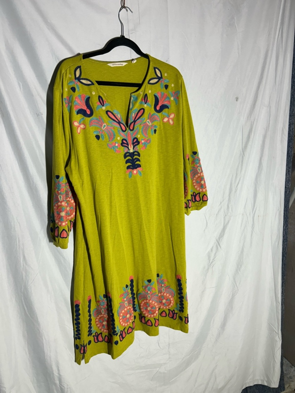 Soft Surroundings Lime Green Embroidered Women’s Tunic